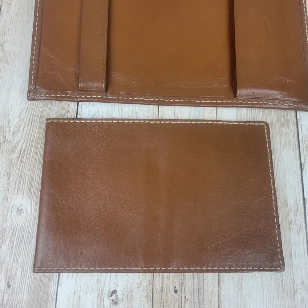 Vintage Trussardi Brown Leather Bifold Wallet with Checkbook Sleeve Portmanteau